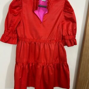 Gretchen Scott Designs Red Ruched Puff Sleeve Sundress